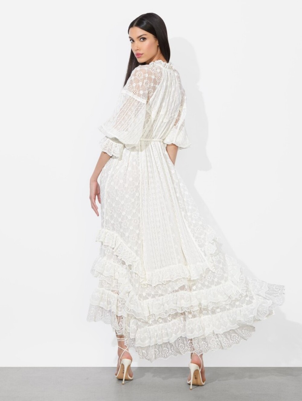 Alice + Olivia Alycen Eyelet Ruffle Maxi Dress Medium - Picture 2 of 7
